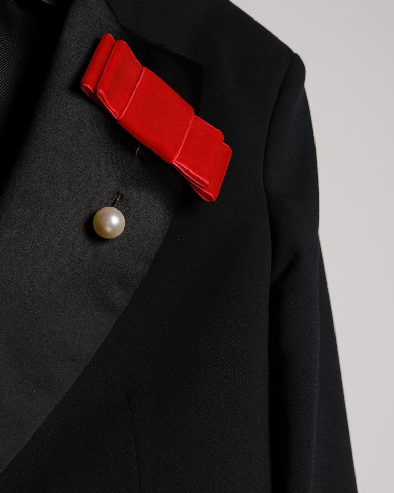 VELVET BOW PIN - RED