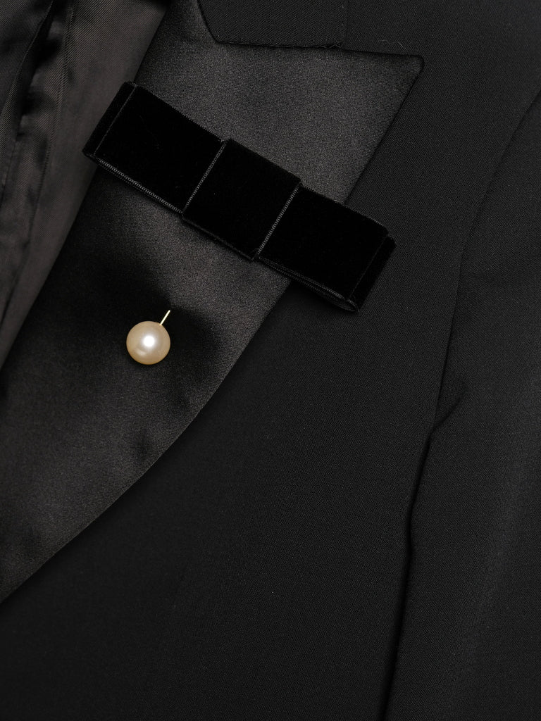 VELVET BOW PIN - BLACK