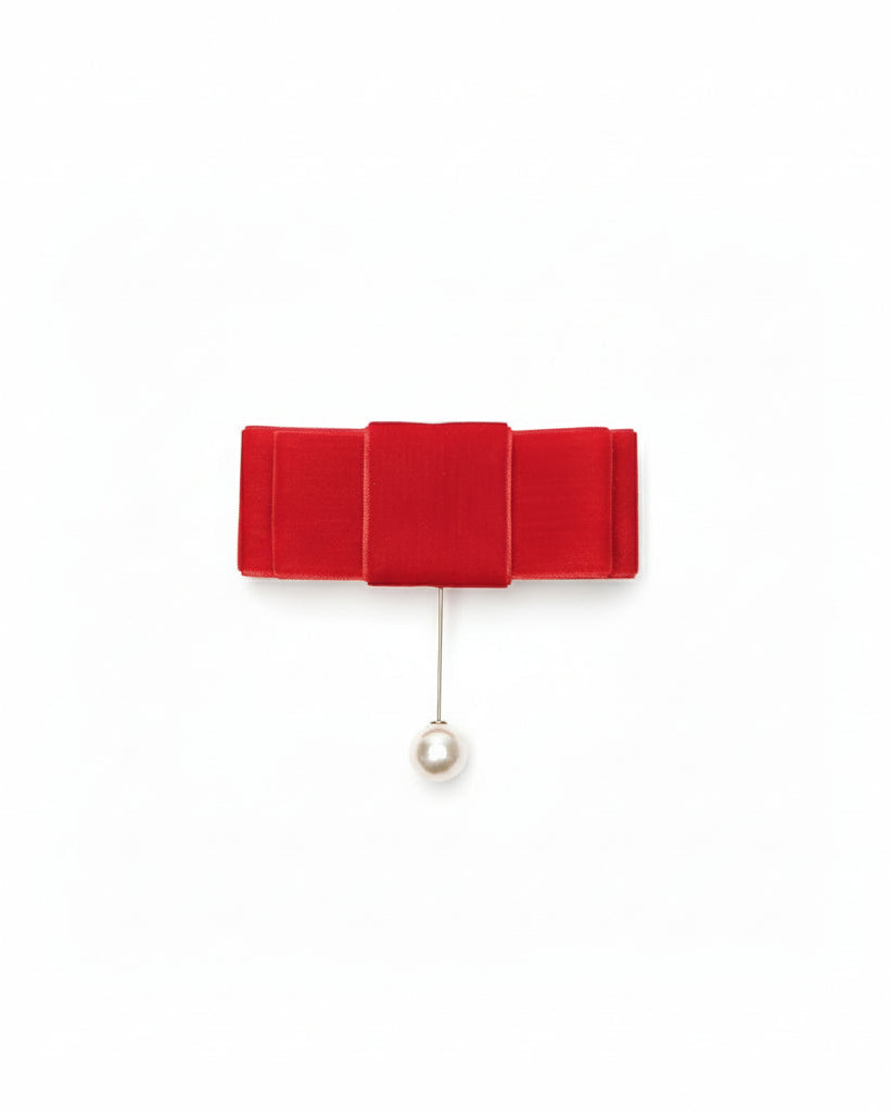 VELVET BOW PIN - RED