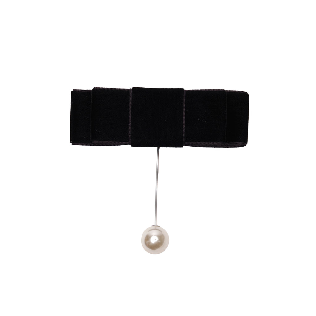VELVET BOW PIN - BLACK