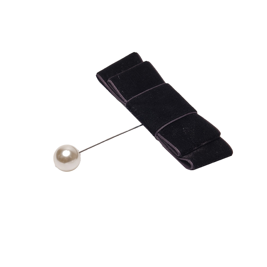 VELVET BOW PIN - BLACK