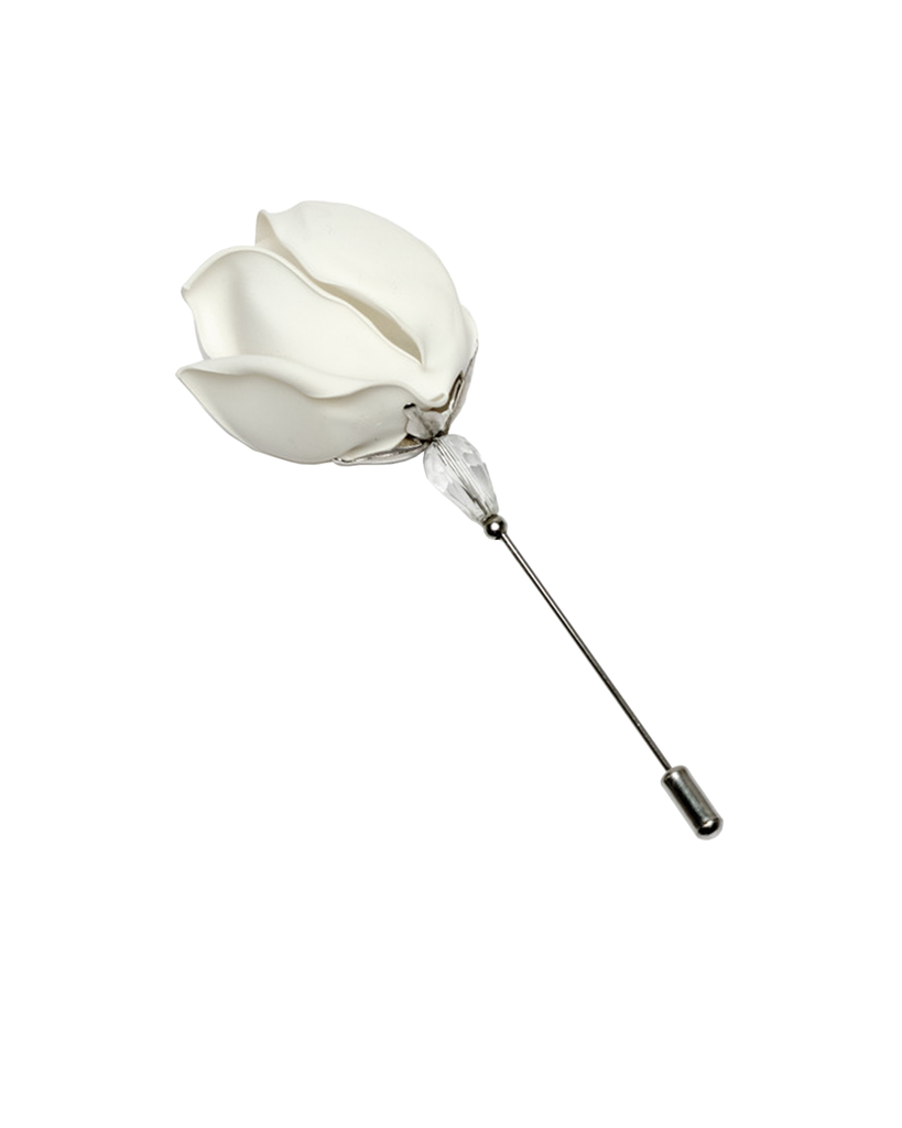 rosa pin white ceramic brooch bud flower rose pin de rever trandafir floare la rever minimalist elegant argintiu argint katerini katerinimou