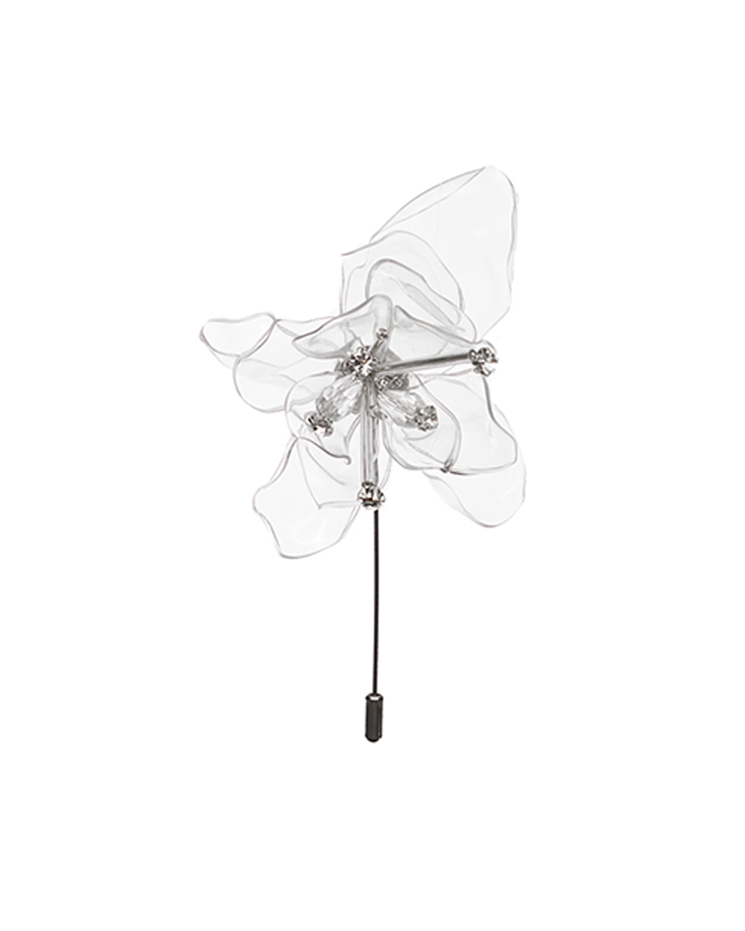 brooch pin women silver lining model upcycled pet accessories sustainability sustainable fashion designer transparent glass plastic pet